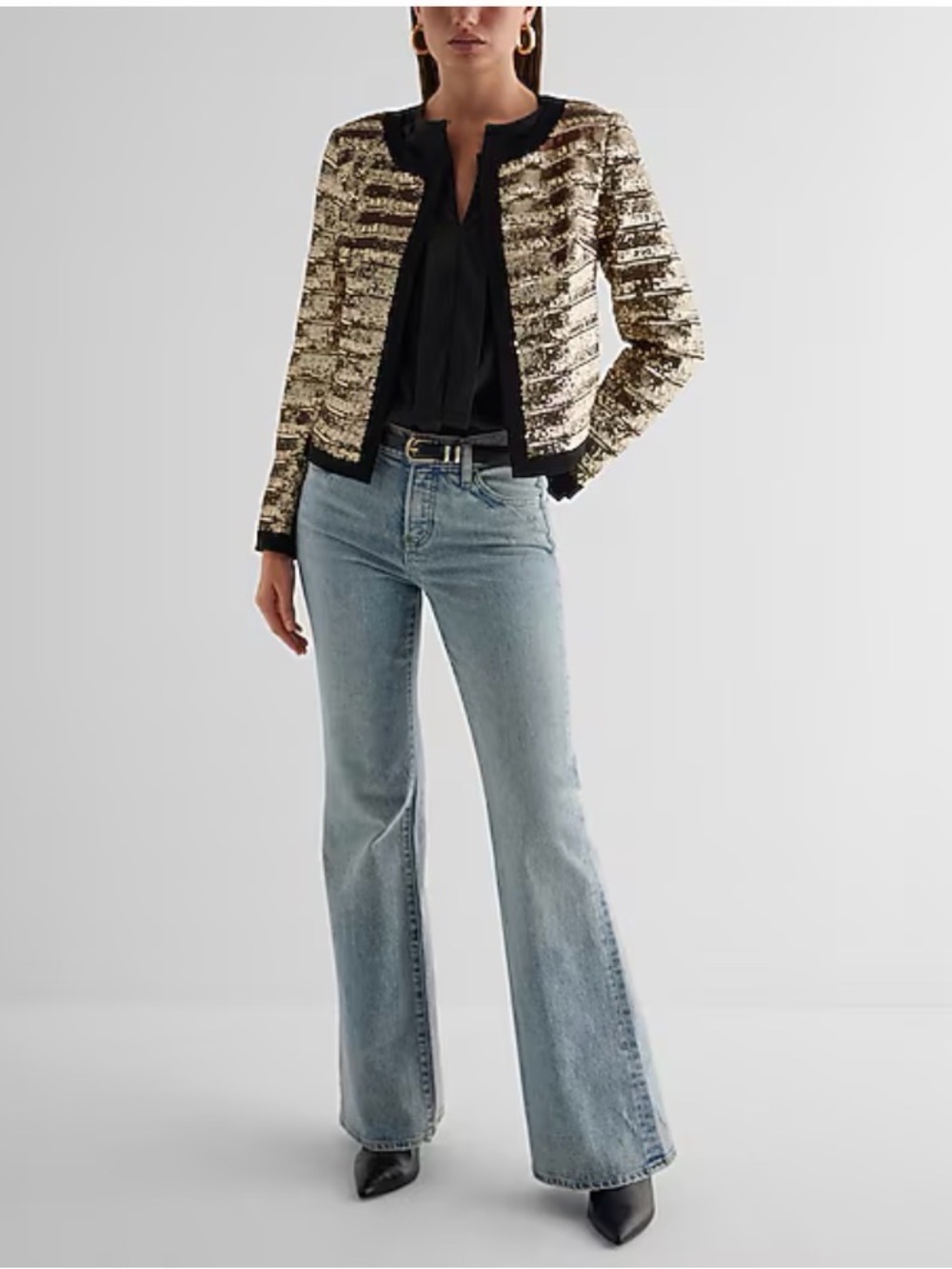 NWT Express TIPPED Gold SEQUIN STRIPED JACKET Size Medium - Picture 3 of 15